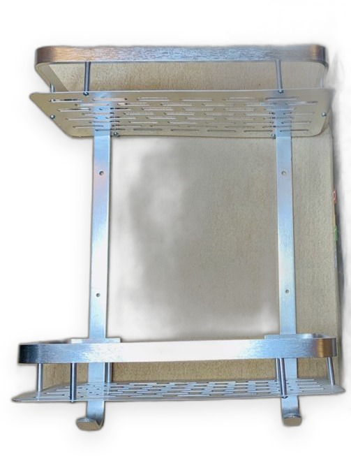 Aluminum 2-Tier Rectangular Wall Shelf Slotted Trays