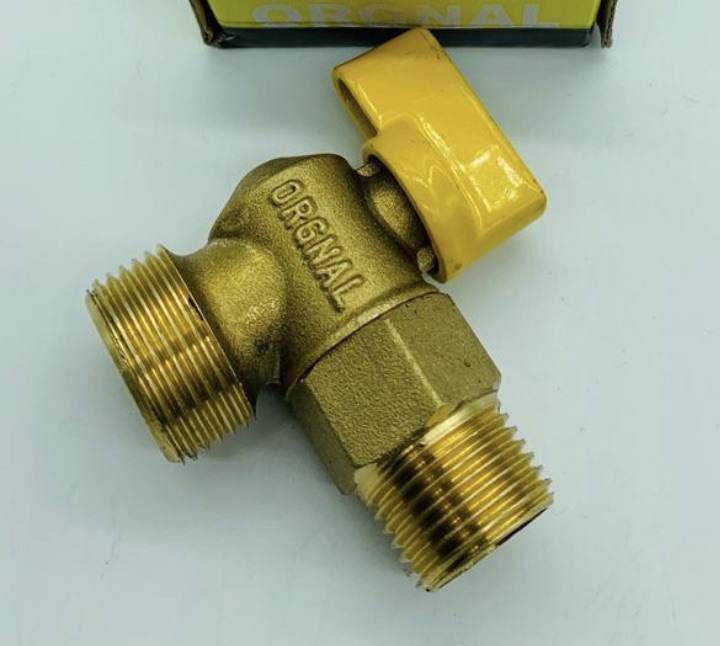 Brass Angle Gas Valve with Yellow Handle ORGNAL