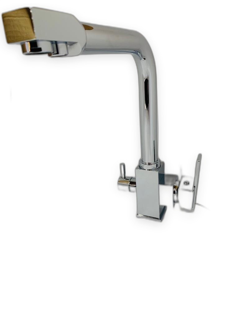 Chrome Square 3-Way Kitchen Faucet with Filter Outlet