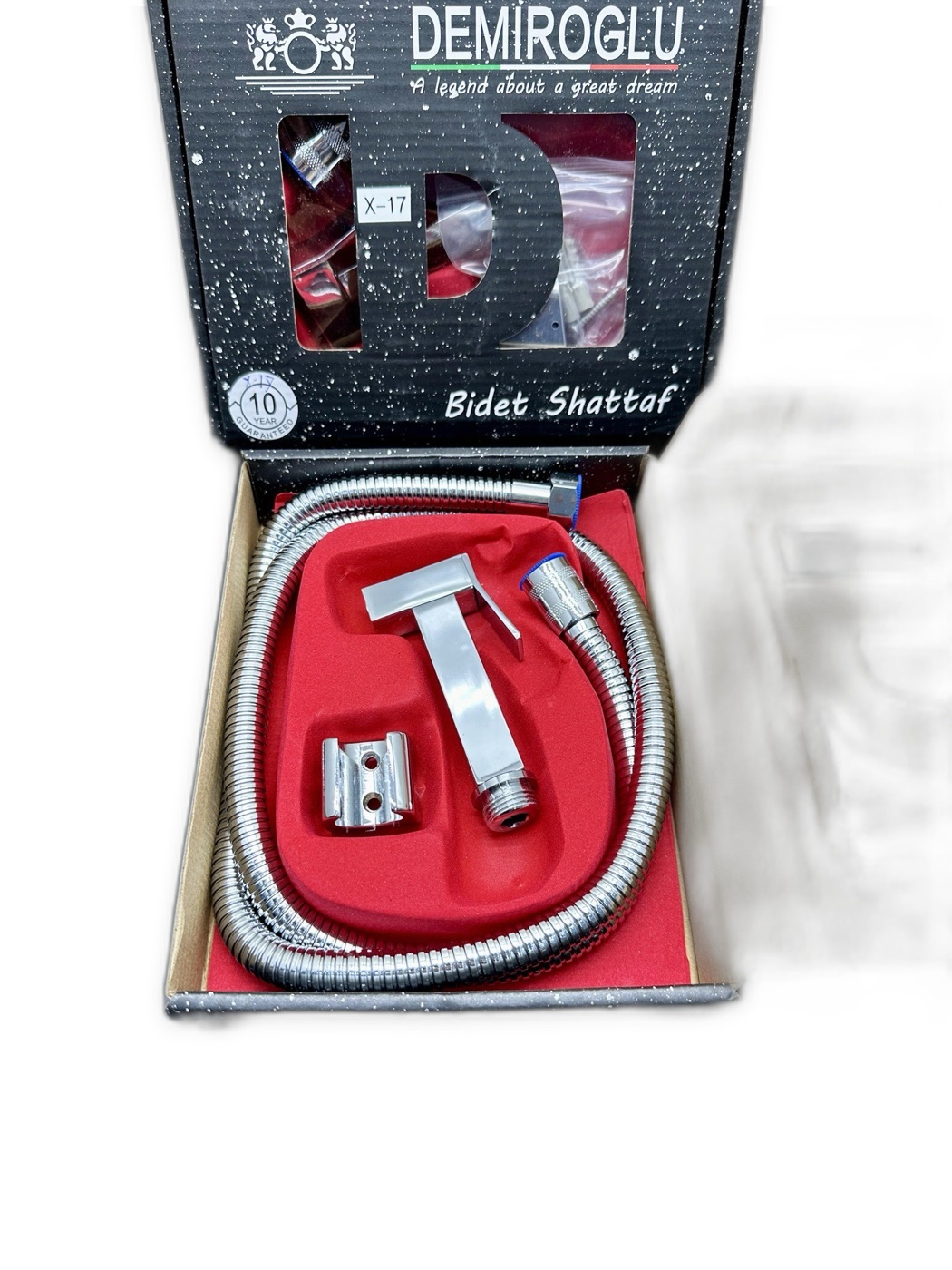 Demiroglu Chrome Square Bidet Shattaf Set with Hose