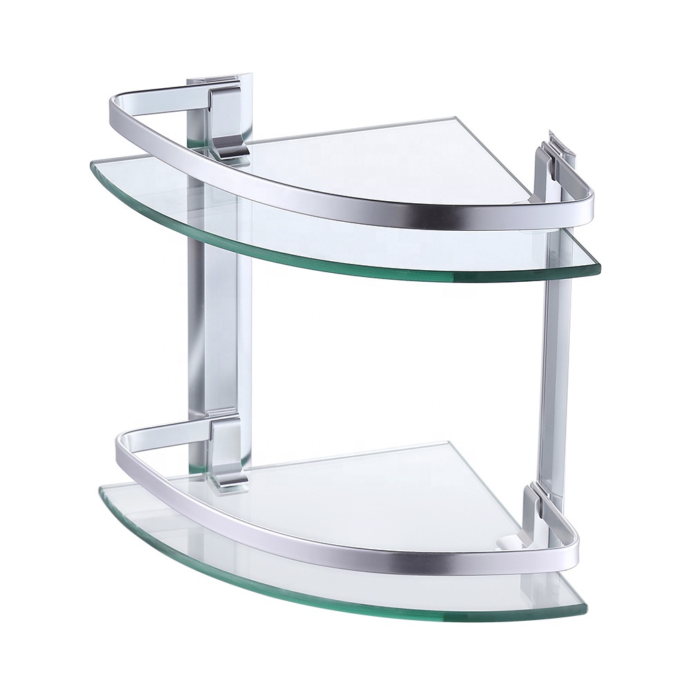 Glass Corner Shelf Space Aluminum Chrome