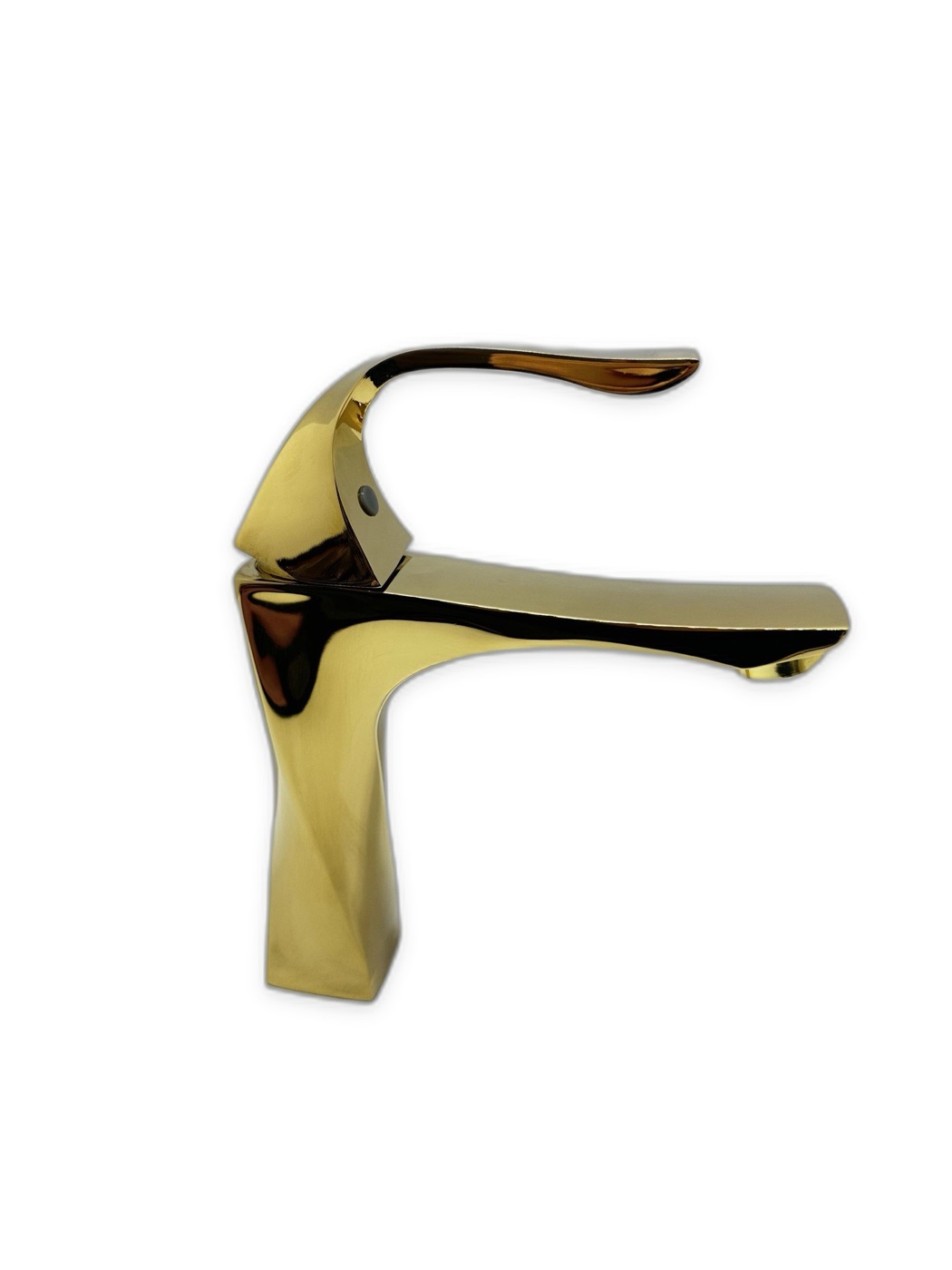 Gold Polished Brass Basin Faucet with Curved Handle