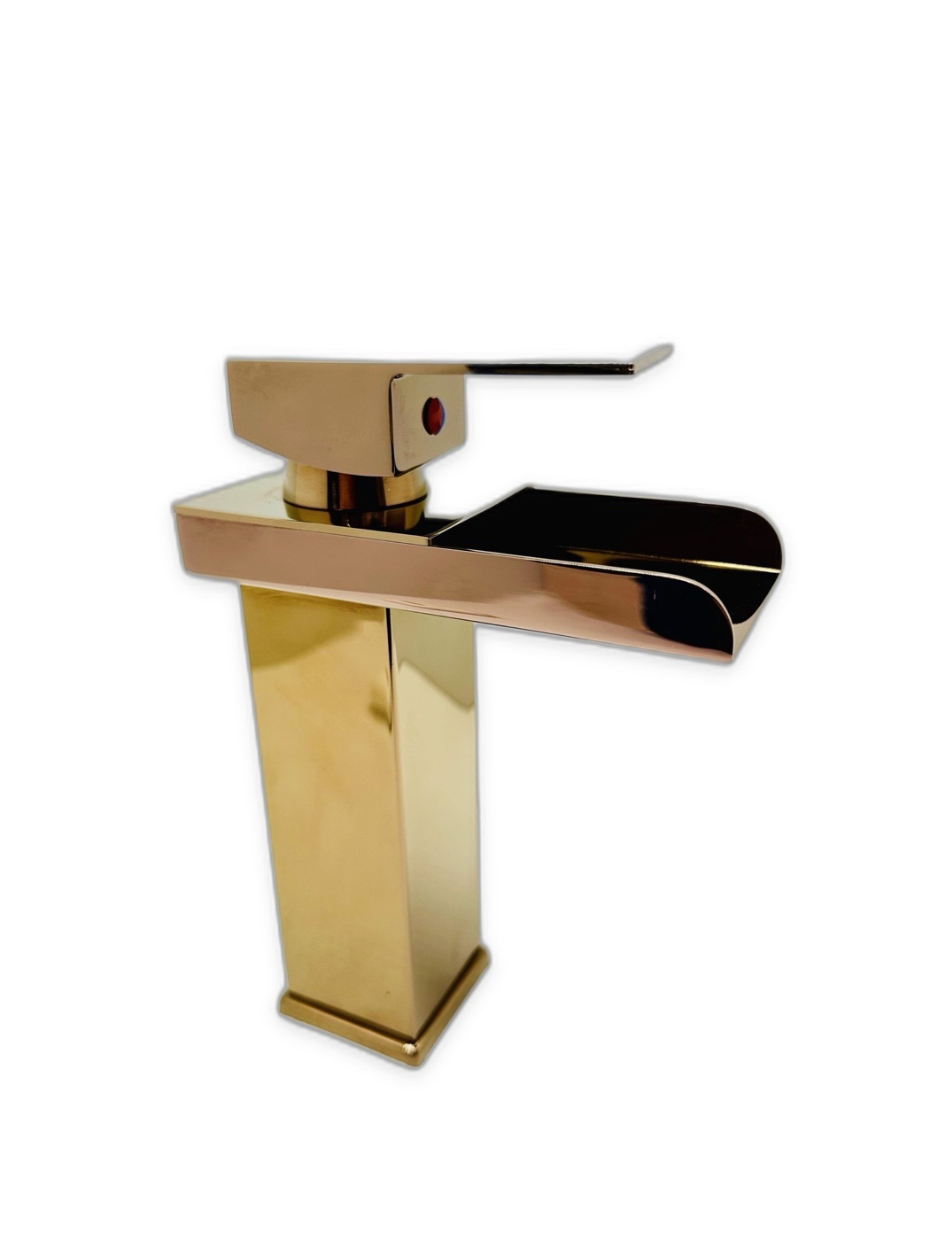 Gold Waterfall Spout Basin Faucet Square Body