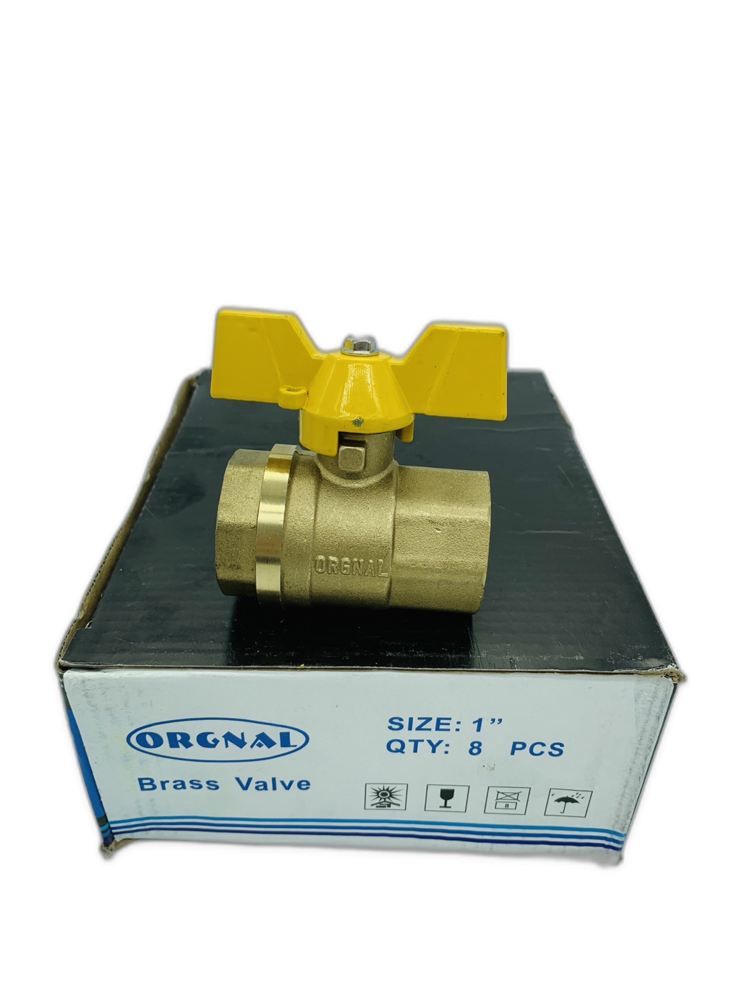 Orgnal 1" Brass Ball Valve with Yellow Butterfly Handle