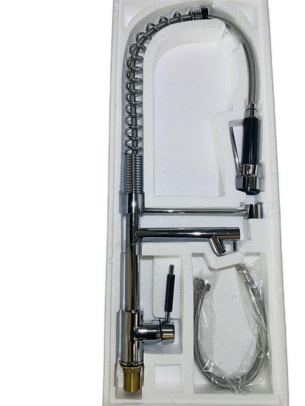 Spring Pull-Down Kitchen Faucet with Dual Spout Chrome