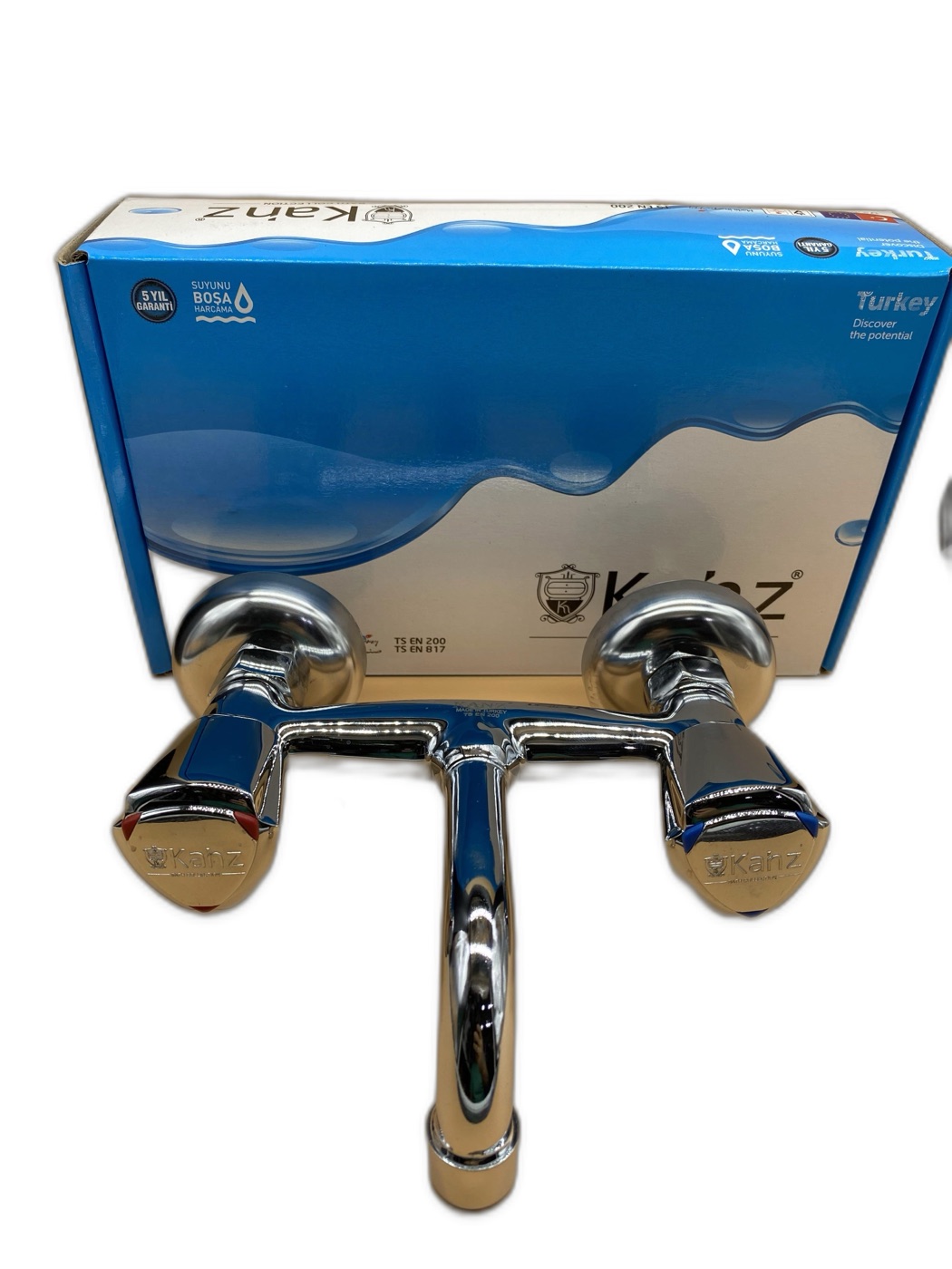 Twin-Knob Wall Mixer with Long Downward Spout