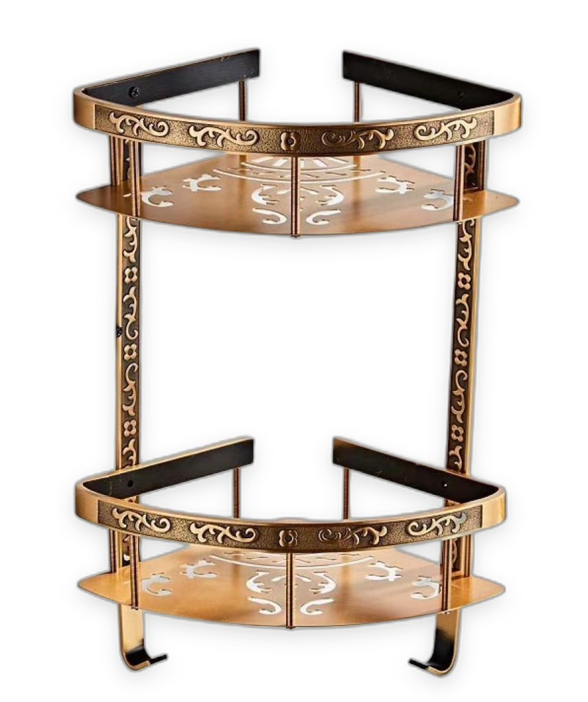 Two-Tier Antique Bronze Carved Aluminum Corner Shower Shelf