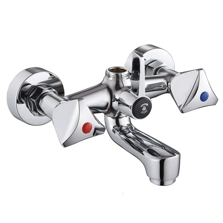 Wall-Mounted Bath Mixer with Hexagonal Knobs