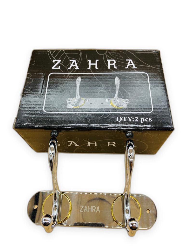 Zahra Chrome 2-Hook Rail Stainless Plate Gold Accents