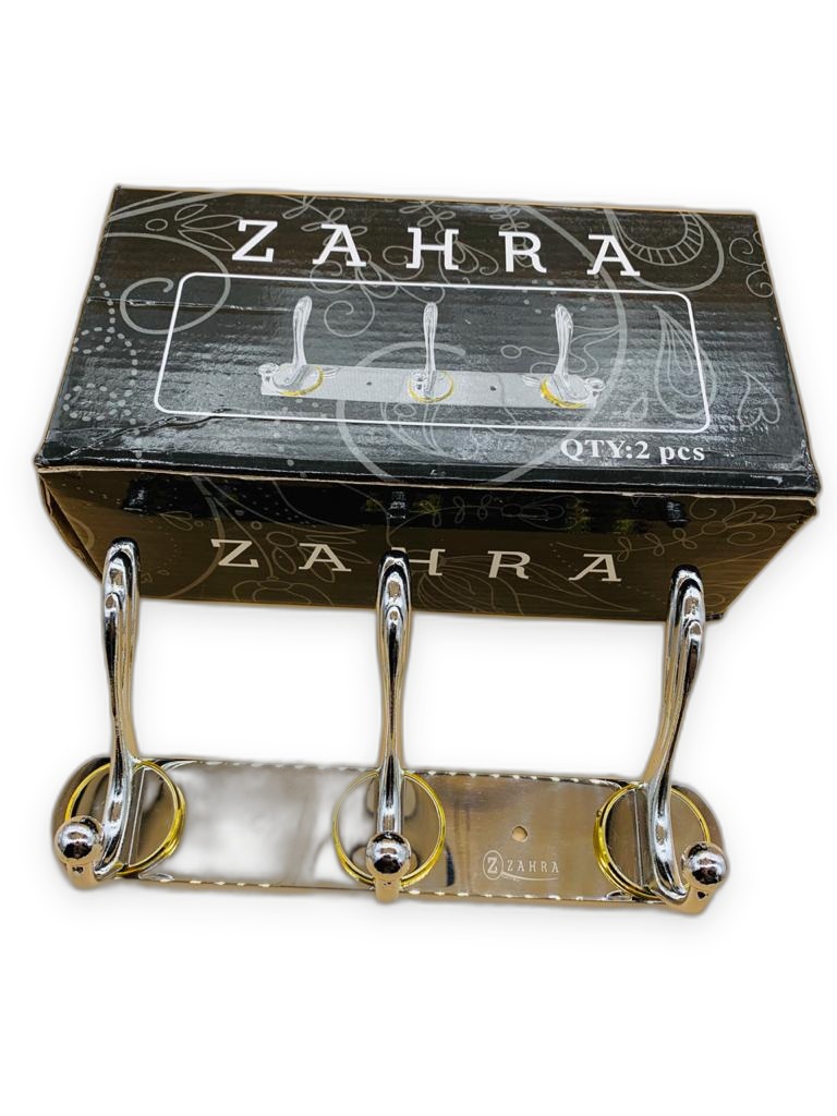 Zahra Chrome 3-Hook Rail Stainless Plate Gold Accents