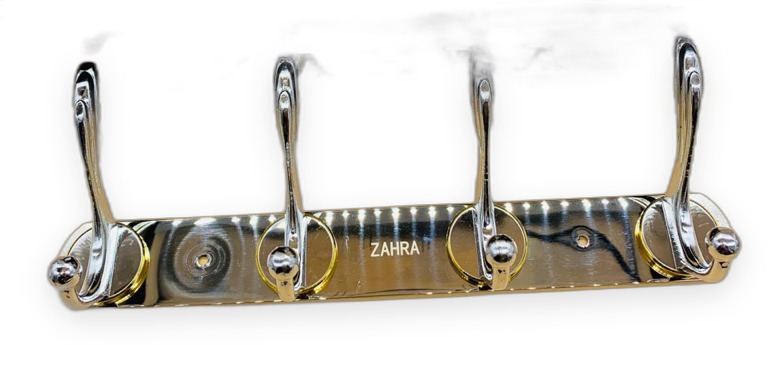 Zahra Chrome 4-Hook Rail Stainless Plate Gold Accents