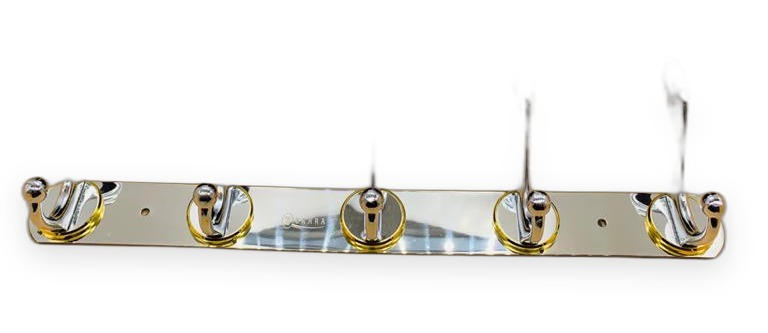 Zahra Chrome 5-Hook Rail Stainless Plate Gold Accents
